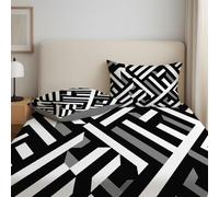Small Double Size Fitted Sheet-120 x 190 x 30 Bedspread Modern Abstract Three-Dimensional Lines Deep Pocket, Soft Microfibre, Wrinkle-Free, Easy Care, Fade & Shrink Resistant-Black White Bedspread