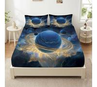 Small Double Size Ultra-Soft Fitted Sheet, Sci-Fi Soft Brushed Microfiber Bedding Set, Wrinkle Free Planets Space Starry Sky Lightning Bed Sheets 120 x 200 cm - 30 cm Deep Pocket