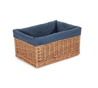 Small Double Steamed Navy Cotton Lined Willow Storage Baskets