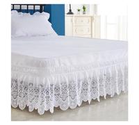 Small Double Valance Sheet 2 Colors White/Beige Solid Color 3 Sided Elastic Lace Wrapped 15 Inches Drop Bed Skirt Twin/Full/Queen/King/California King Size(White,Twin)