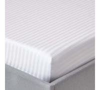 Egyptian Cotton Satin Stripe Fitted Sheet 12 inch 330 Thread Count Homescapes White Small Double Fitted