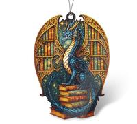 Small Dragon Ornament, Acrylic Dragon Gifts with 30 cm Chain, Reading-Themed Dragons Ornament for Book Lovers Women Men