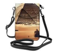 Small Dreaming of the Pyramids of Khufu Crossbody Cell Phone Purse for Women, Leather Flip Cover Waist Bag with Detachable Strap