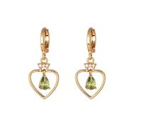 Small Drop Earrings, Dangle Earrings Gold Heart with Green Teardrop Cubic Zirconia 28X13mm for Women Mother'S Day Jewelry Popular