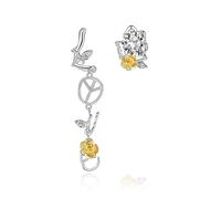 Small Drop Earrings, Yellow Stud Earrings Dangle Cubic Zirconia Asymmetrical Roses 65X12mm for Women Valentines Day Jewelry Simple