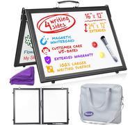 Small Dry Erase White Board - 4 Sides Desktop Whiteboard Small White Board for Kids, 16”x12” Tabletop Whiteboard Foldable with Cover Bag for Office Desk White Board Magnetic for Wall Mounting (Black)