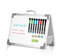 Small Dry Erase White Board - Magnetic Desktop Foldable Whiteboard Portable Mini Easel Double Sided on Table Top with Holder for Kids Drawing, Teacher Instruction, Memo Board