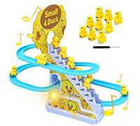 Small Duck Climbing Stairs Toy,Electric Duck Roller Coaster Toy Set,with LED Flashing Lights & Music,Duck Track Slide Toy Birthday Gift for Kids,Age 3（9Pcs Ducks）