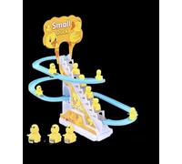 Small Duck Musical Climbing Stairs Track Set, Electronic Educational Toy with Lights and Spiral Slide, Yellow Ducks for Kids Ages 3+