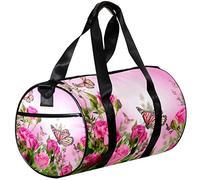 Small Duffel Bags Sports Tote Bag for Yoga,Blooming Roses with Butterfly,Outdoor Fitness Bags Carry on Bag