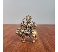 Small Durga Statue Sitting on Lion, 3.5"" Inch Goddess Maa Durga Idol with Lion for Navratri Puja, Ambe Ma, MATA Rani ki Murty, Sherawali MATA car Dashboard Idol, Bronze