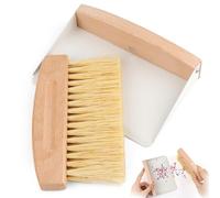 Small Dustpan and Brush Set, Mini Wooden Table Brush and Dustpan, Metal Dust Pan Brushes Set, Portable Mini Broom for Sweeping and Cleaning Tabletop,Countertop, Desk,Tables,Work Surfaces,Crumbs White