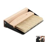 Small Dustpan and Brush Set, Mini Wooden Table Brush, Metal Dustpan Portable Crumb Sweeper for Tabletop Countertop Kitchen Office Desktop Car, Broom Set for Bread Crumbs Coffee Grounds (Black Dustpan)