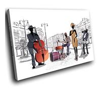Small E215A Framed Canvas Prints - Modern Wall Art - HD Quality Picture - 100% GuarantEd - Live Band Playing Vector Art - Living & Bedroom Home Décor with Easy Hang Guide - 30cm x 20cm - WOYW