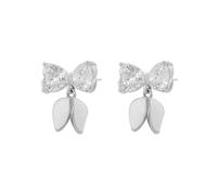 Small Earring Studs Gold for Women, Moissanite 9K White Gold Earrings Studs Lily of the Valley & Bow for Her