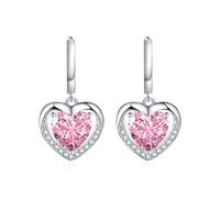 Small Earrings for Women, Hoop Earrings Zirconia Pink Sweet Style Double Heart 25X13.3mm for Sister Mother'S Day Jewelry Elegant