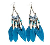 Small Earrings For Women Women Boho Long Feather Tassel Earrings Jewelry Vintage Beads Dangle Hangers Star Stud For (Dark Blue, One Size)