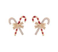 Small Earrings Set for Women Candy Cane Crystal Small Stud Earrings Gold Plated Funny Cute Crutch Bowknot Sparkly Rhinestone CZ Enamel Red Green Tiny (Gold, 1. 5cm)