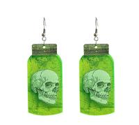 Small Earrings Set for Women Creepy Halloween Earings Alien UFO Witch Cauldron Glow In The Dark Acrylic Ear Drops（ 1 Pair） (Green, One Size)