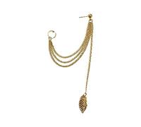 Small Earrings Set for Women Tassel Ear Cuff Crawler Climber Earring For Women Girls Men Stainless Steel Cartilage Small Wrap Vine Clip On Feather Leaf Layered Chain Drop (Gold, One Size)