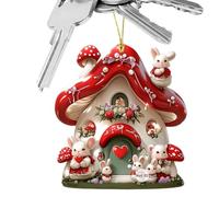 Small Easter Ornaments - Auto Hangable Ornament, 2D Acrylic Rustic Easter Mushroom Rabbit House Pendant for Home Car Decor