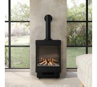 Small Electric Log Burner-Style Stove with Decorative Flue in Black - AmberGlo