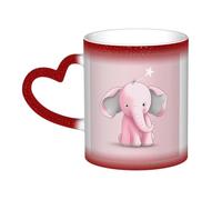 Small Elephant Coffee Mug with Handle 11 Oz, Color Changing Cups In The Sky, Heat Sensitive Magic Funny Art Mug, Unique Coffee Tea Cup Porcelain Mugs Gift for Women Men Red