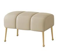 Small Entry Way Bench Modern PU Upholstered Bench Gold Stainless Steel Legs Padded End of Bed Benches with Anti-slip Foot Pads for Living Room Hallway(Beige,23.62in/60cm)