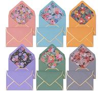 Small Envelopes, 60-Count Coloured Mini Envelopes with Floral Interiors for Gift Cards, Business Cards & Notes, The Softbloom Tapestry, 6 Colours, 9.4 x 6.9 cm