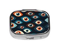 Small Evil Eyes Printed Pill Organizer Daily,Portable Metal Travel Pill Case Box for Purse and Pocket