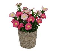 Small Fake Plants with Pot, Artificial Potted Flowers | Artificial Flowers in Rattan Pot | Silk Artificial Daisy Rattan Pot Bonsai for Table Decoration