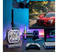 Small Fan for Desk - Small Table Top Bedside Fan - 5 Speeds Portable Air Cooler Rechargeable with Night Light, Wall Mount Cool Gadgets for Desktop Home Office Apartment