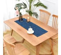 Small Faux Linen Double Layer Table Runner 36 Inch Farmhouse Rustic Short Deep Blue Table Runners Thick Reversible Coffee Rectangle Runners for Daily Use Dining Coffee Table Decor 13x36 Inch