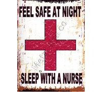 small FEEL SAFE AT NIGHT SLEEP WITH A NURSE FUNNY METAL SIGN 15x20cm RETRO VINTAGE STYLE coffee shop kitchen bar pub wall art office games room