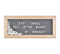 Small Felt Letter Board with 374 Letters, Numbers & Symbols - 12 x 5 inch Mini Changeable Message Board with Wooden Frame Wall Mount Hook (Grey)