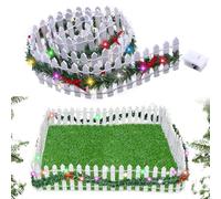 Small Fence Christmas Tree Miniature Wooden Fence,90 x 5 cm Garden Fencing Fairy Garden Accessories, Picket Fence Panel Garden Fence with LED Light for Craft Micro Landscape Decoration (White)
