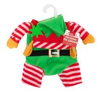 Small Festive Red Green Elf Design Pet Costume Jumper with Harness/Lead Hole - Soft Acrylic Dog Christmas Sweater - Warm & Lightweight Holiday Outfit for Winter Walks & Seasonal Photos