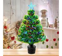 Small Fiber Optic Christmas Tree with Lighted Treetopper, 55cm Tabletop Mini Xmas Trees, Pre-lit Tiny Artificial Tree with Color Changing LEDs, Battery Operated X-mas Window Indoor Party Decorations