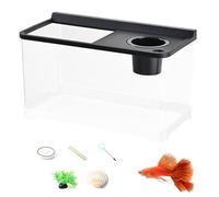Small Fighting Fish Tank with 3 Colour Lights, Desk Aquarium Hydroponic Mini Table Aquarium for Book Basin Allows vielsero Table Landscape Bedroom Workplace Home Decoration