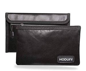 Small Fireproof Bag, Hodufy 5 x 8 inches Non-Itchy Fireproof Money Bag, Fireproof Cash Pouch, Bank Fireproof Bag Set for Valuables - Car Keys, Passport, Bank Deposit (2-Pack)