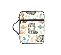 Small-Fish-Cat Bible Cover Case with Handle, Water-Resistant Oxford Fabric Bible Bag Organizer with Zipper Pockets for Church