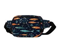 Small Fish Pattern Fanny Pack，with Adjustable Strap ，Crossbody Bag，Twill Fabric ，Belt Bag，for Outdoors Workout Traveling Casual Running Hiking Cycling.