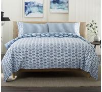 Small Fish Print 100% Cotton Duvet Cover Set - Navy & White, Soft & Breathable Bedding, Machine Washable, 144-Thread Count, Includes Pillowcases - Single, Double, King & Super King Sizes [K]