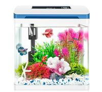 Small Fish Tank 2 Gallon Glass Aquarium Starter Kits, Desktop Betta Fish Tank Beta Fish Aquariums with Filter and Light for Betta Shrimp Guppy Jellyfish Goldfish Beta, Room Desktop Decor, Gifts