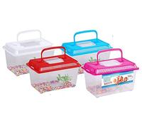 Small Fish Tank 27cm Bright Colour With Pebbles & Small Plant Frogs Lizards (Red)