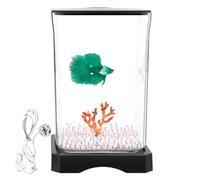 Small Fish Tank | Mini Aquarium Bowl with LED Lighting Top Feeding Hole | Clear Desktop Rectangular Habitat for Betta Shrimp Crab Spider Ambient Water Landscaping Display