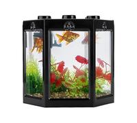 Small Fish Tank, Plastic Hex Shape Portable Mini Fish Tank Betta Aquarium Kit Desktop Bowl for Office Decoration, 4.7x4.1x4.3in (Black)