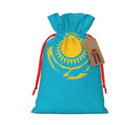 Small Flag of Kazakhstan Print Christmas Drawstring Candy Bags, Reusable Fabric Sacks, Gift Bag for Xmas Holiday Present Wrap