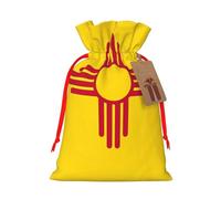 Small Flag of New Mexico Print Christmas Drawstring Candy Bags, Reusable Fabric Sacks, Gift Bag for Xmas Holiday Present Wrap