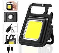 Small Flashlight, 1000Lumens Bright Rechargeable Keychain Flashlights, COB Mini Flashlight with 3 Light Modes, Portable Pocket Light with Folding Bracket, Bottle Opener and Magnet Base for Walking